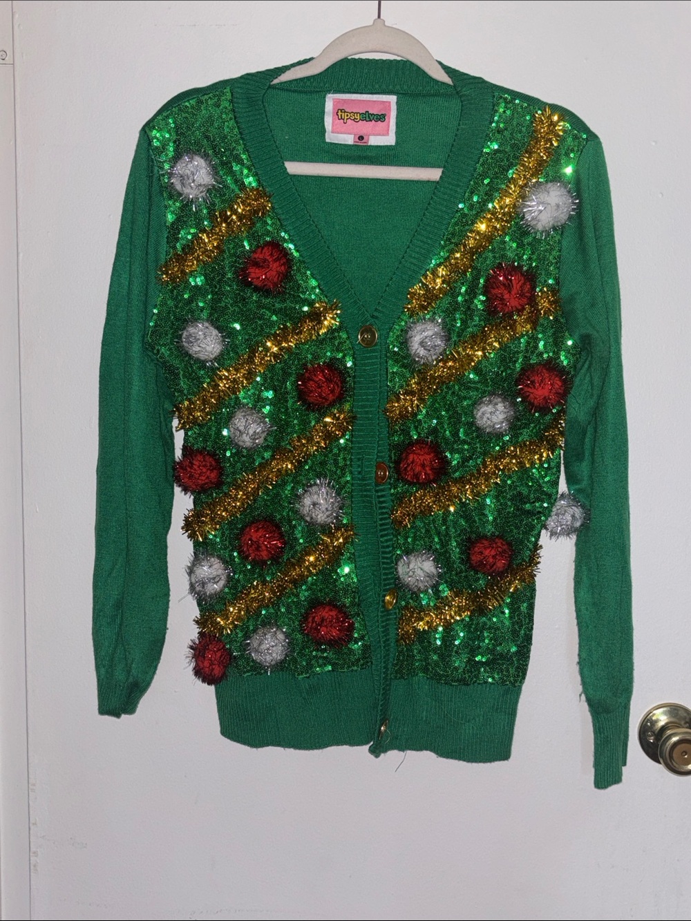 Tipsy Elves Green Sequin Holiday Cardigan Sweater